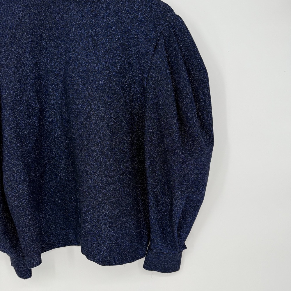 PatBo Sweater Womens Medium Blue Glitter Stretch Mock Neck Puff Sleeve Back Zip - Picture 4 of 6